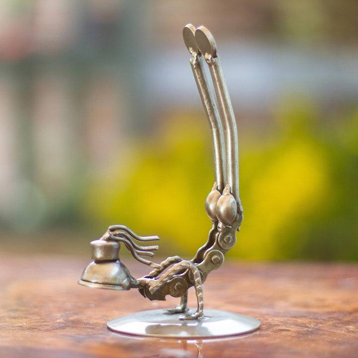 Recycled Metal Yoga Pose Statuette from Mexico - Peacock Pose I | NOVICA