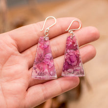 Load image into Gallery viewer, Recycled CD Dangle Earrings in Pink and Purple - Orchid Polygons | NOVICA
