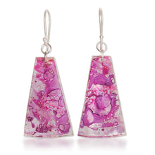 Load image into Gallery viewer, Recycled CD Dangle Earrings in Pink and Purple - Orchid Polygons | NOVICA
