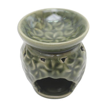 Load image into Gallery viewer, Frangipani Motif Green Ceramic Oil Warmer - Jepun Flowers | NOVICA
