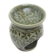 Load image into Gallery viewer, Frangipani Motif Green Ceramic Oil Warmer - Jepun Flowers | NOVICA
