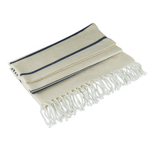 Load image into Gallery viewer, Cotton Beach Towel with Indigo Stripes - Sweet Relaxation in Warm White | NOVICA
