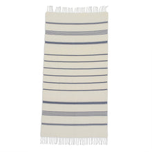 Load image into Gallery viewer, Cotton Beach Towel with Indigo Stripes - Sweet Relaxation in Warm White | NOVICA
