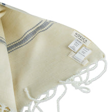 Load image into Gallery viewer, Cotton Beach Towel with Indigo Stripes - Sweet Relaxation in Warm White | NOVICA
