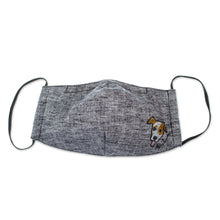 Load image into Gallery viewer, Hand-Painted Cotton Chambray 3-Layer Ear Loop Dog Mask - Grey Chambray Pup | NOVICA
