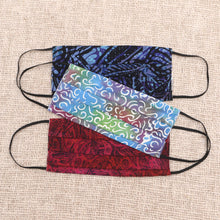 Load image into Gallery viewer, 3 Balinese Pleated 2-Layer Rayon Batik Elastic Loop Masks - Joyous Song | NOVICA
