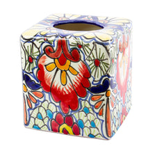Load image into Gallery viewer, Talavera-Style Ceramic Tissue Box Cover - Talavera Flowers | NOVICA
