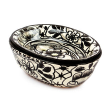Load image into Gallery viewer, Black and White Ceramic Soap Dish from Mexico - Monochrome Flowers | NOVICA
