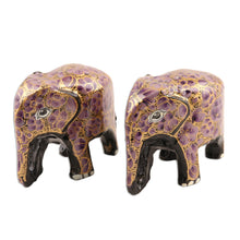 Load image into Gallery viewer, Purple and Gold Floral Papier Mache Elephants (Pair) - Purple Flower Friends | NOVICA

