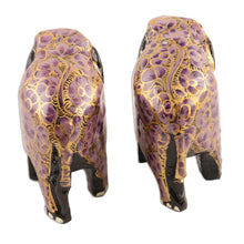 Load image into Gallery viewer, Purple and Gold Floral Papier Mache Elephants (Pair) - Purple Flower Friends | NOVICA
