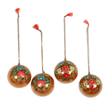 Load image into Gallery viewer, Papier Mache Ornaments with Floral Motifs (Set of 4) - Blooming Holiday | NOVICA

