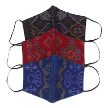 Load image into Gallery viewer, 1 Black-1 Burgundy-1 Blue-2-Layer Contoured Ikat Cotton Mask - Ikat Jewels | NOVICA
