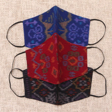 Load image into Gallery viewer, 1 Black-1 Burgundy-1 Blue-2-Layer Contoured Ikat Cotton Mask - Ikat Jewels | NOVICA
