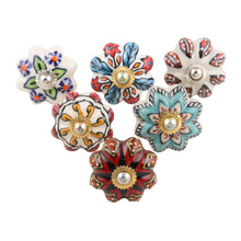 Load image into Gallery viewer, Six Unique Colorful Ceramic Flower Knobs - Bohemian Bouquet | NOVICA
