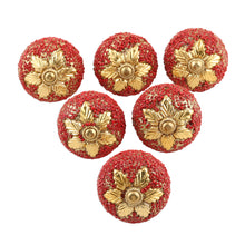 Load image into Gallery viewer, Set of 6 Red and Gold Wood Cabinet Knobs/Drawer Pulls - Golden Flower | NOVICA
