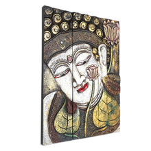 Load image into Gallery viewer, Three Panel Wood Wall Panel Buddha with Lotus in White - Buddha with Lotus in White | NOVICA

