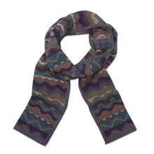 Load image into Gallery viewer, Zigzag Striped Alpaca Wool Scarf from Peru - Mountain of Seven Colors | NOVICA
