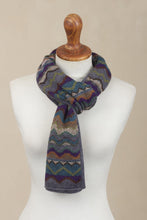 Load image into Gallery viewer, Zigzag Striped Alpaca Wool Scarf from Peru - Mountain of Seven Colors | NOVICA
