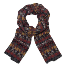 Load image into Gallery viewer, Unisex 100% Alpaca Wool Earth Toned Scarf - Andean Geometry | NOVICA
