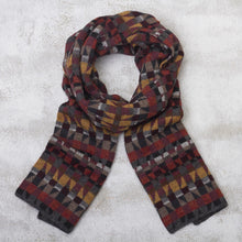 Load image into Gallery viewer, Unisex 100% Alpaca Wool Earth Toned Scarf - Andean Geometry | NOVICA
