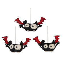 Load image into Gallery viewer, Handmade Halloween Bat Ornaments (Set of 3) - Mystic Bats | NOVICA
