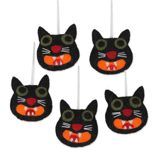 Load image into Gallery viewer, Hand Crafted Black Cat Wool Felt Ornaments (Set of 5) - Black Cats | NOVICA
