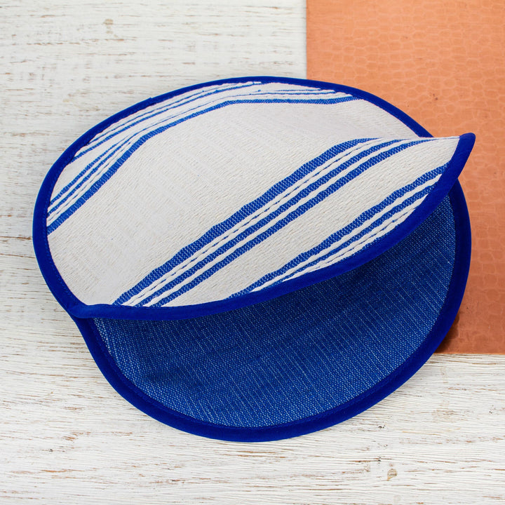 Blue and Off-White All Cotton Woven Tortilla Holder - Lapis Lagoon | NOVICA