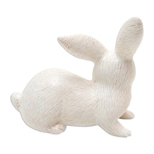 Load image into Gallery viewer, Hand Painted Suar Wood Rabbit Figurine - Wise Rabbit in White | NOVICA
