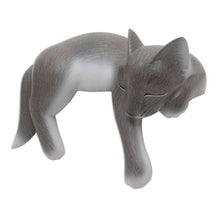 Load image into Gallery viewer, Hand Carved Suar Wood Cat Statuette - Wood statuette, 'Lounging Cat | NOVICA
