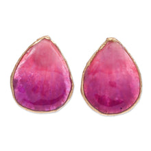 Load image into Gallery viewer, Hand Crafted Orchid Flower Button Earrings - Mini Rock Orchid in Pink | NOVICA

