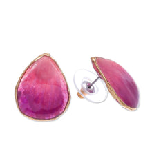 Load image into Gallery viewer, Hand Crafted Orchid Flower Button Earrings - Mini Rock Orchid in Pink | NOVICA
