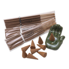 Load image into Gallery viewer, Boxed Incense Gift Set with Ceramic Holder - Green Palm | NOVICA
