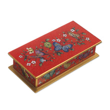 Load image into Gallery viewer, Red Butterfly-Themed Reverse-Painted Glass Box - Butterflies on Scarlet | NOVICA
