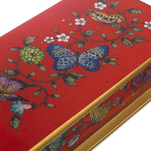 Load image into Gallery viewer, Red Butterfly-Themed Reverse-Painted Glass Box - Butterflies on Scarlet | NOVICA
