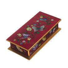 Load image into Gallery viewer, Burgundy Reverse-Painted Glass Decorative Box - Butterflies on Burgundy | NOVICA
