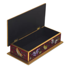 Load image into Gallery viewer, Burgundy Reverse-Painted Glass Decorative Box - Butterflies on Burgundy | NOVICA
