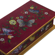 Load image into Gallery viewer, Burgundy Reverse-Painted Glass Decorative Box - Butterflies on Burgundy | NOVICA
