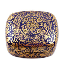 Load image into Gallery viewer, Handmade Blue Papier Mache Golden Floral Decorative Box - Blue Golden Bouquet | NOVICA
