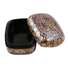 Load image into Gallery viewer, Handmade Blue Papier Mache Golden Floral Decorative Box - Blue Golden Bouquet | NOVICA
