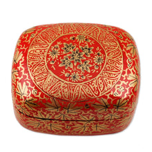 Load image into Gallery viewer, Handmade Red Papier Mache Golden Floral Decorative Box - Red Golden Bouquet | NOVICA
