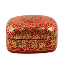 Load image into Gallery viewer, Handmade Red Papier Mache Golden Floral Decorative Box - Red Golden Bouquet | NOVICA
