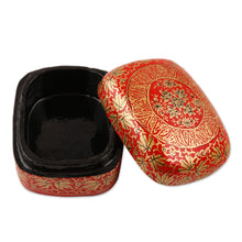 Load image into Gallery viewer, Handmade Red Papier Mache Golden Floral Decorative Box - Red Golden Bouquet | NOVICA
