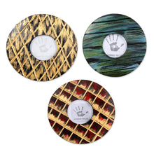 Load image into Gallery viewer, Wood and Golden Enamel Photo Frames (Set of 3) - Happy Memories | NOVICA
