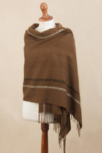 Load image into Gallery viewer, Sepia Brown Handwoven Baby Alpaca Shawl with Black and White - Sepia Roads | NOVICA
