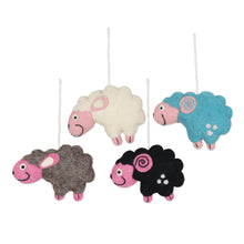 Load image into Gallery viewer, Set of 4 Wool Felt Sheep Holiday Ornaments - Counting Sheep | NOVICA
