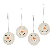 Load image into Gallery viewer, Set of 4 Smiling Snowmen Wool Felt Ornaments - Smiling Snowmen | NOVICA
