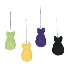 Load image into Gallery viewer, Set of 4 Colorful Cat Wool Felt Holiday Ornaments - Crafty Cats | NOVICA
