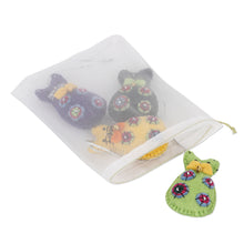 Load image into Gallery viewer, Set of 4 Colorful Cat Wool Felt Holiday Ornaments - Crafty Cats | NOVICA
