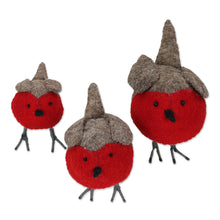 Load image into Gallery viewer, Set of 3 Wool Felt Finches with Glass Bead Eyes - Rockin&#39; Robins | NOVICA
