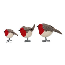 Load image into Gallery viewer, Set of 3 Wool Felt Finches with Glass Bead Eyes - Rockin&#39; Robins | NOVICA
